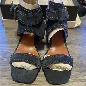 Chic Navy Blue Suede Leather Studded Women's Sandals size 8 NIB